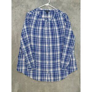 Lucky Brand Shirt Womens Large Blue Plaid Button Up Oversized Long Sleeve Boho